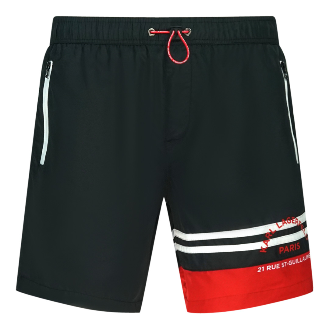 Karl Lagerfeld Bademode Rue Street Farbblock Logo Schwarze Badehose Image