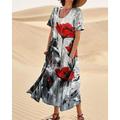 Femmes Robe Longue Maxi Robe Robe Décontractée Robe évasée Robe d'été Élégant Mode Romantique Extérieur Soirée Fête Coupe régulière Fleur Manche Courte Col ras du cou Bleu Arc-en-ciel Gris Été