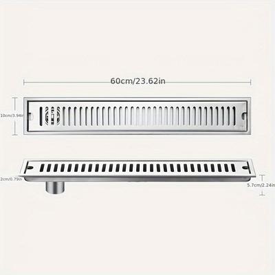 TEMU 1pc Bathroom Drainage Long-shaped Floor Drain, Stainless Steel Thickened Large Displacement Drain Filter, Odor-proof Floor Drain, Hotel Shower Room Engineering Floor Drain, Bathroom Accessories Image