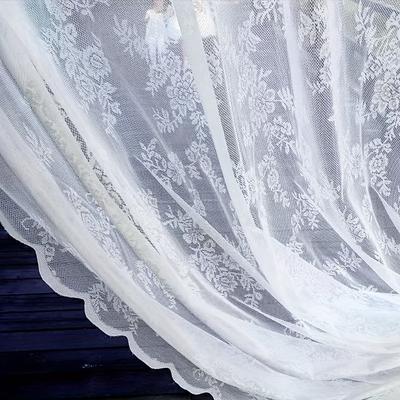 TEMU 1pc Elegant White Lace Sheer Curtain - Floral Pattern Semi-transparent Window Drapes For Bedroom, Living Room & Dining Area, Rod , Machine Washable, Curtains For Living Room Image