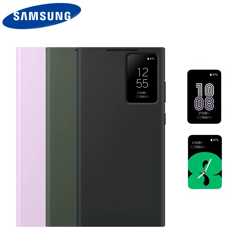 Leder Smart View Windows Wallet Flip Handyhülle für Samsung Galaxy S23 Ultra S23U Kartenfach stoßfeste Schale Image