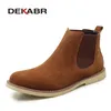 DEKABR Schuhe Herren Chelsea Stiefel Kuh Wildleder Mode Warme Schneestiefel Motorrad Stiefeletten Vintage Stil Slip on Freizeitschuhe