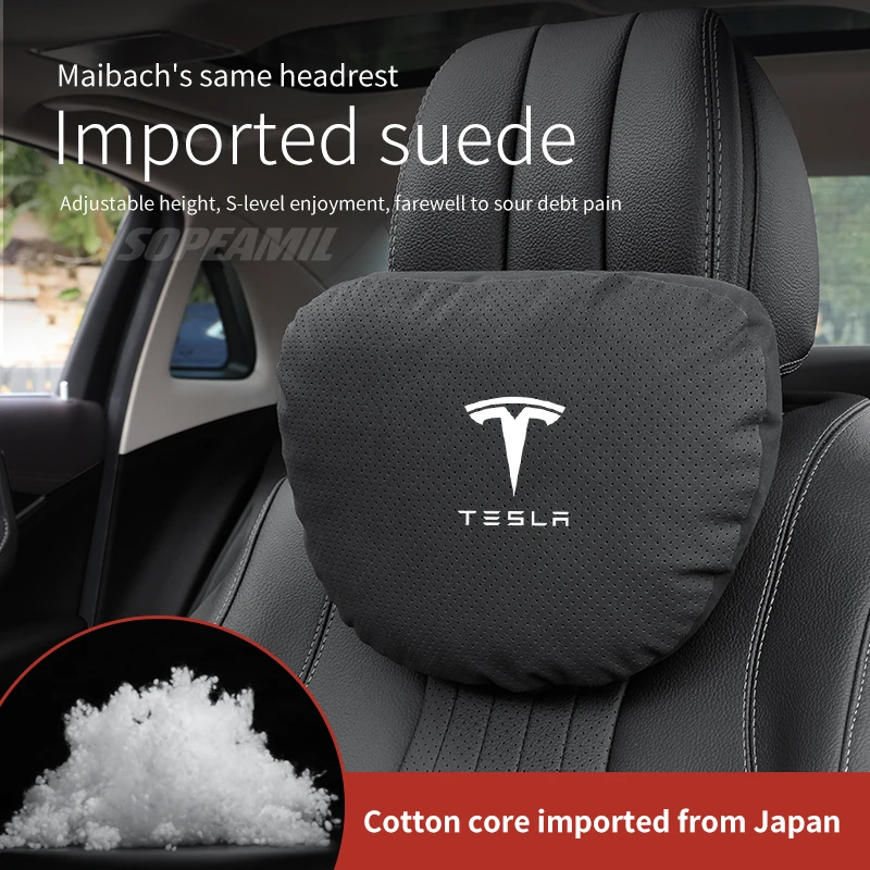 Tesla Model 3-Modell Y Modell S Modell X Wildleder Auto Kopfstütze Nackenstütze Sitz Lendenkissen Atmungsaktives weiches Nackenkissen Taillenpolster Image
