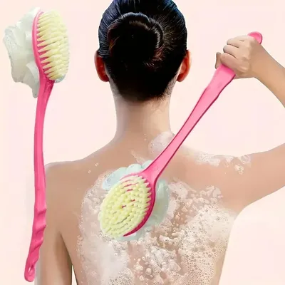 2-in-1 Bath Soft Back Brush Gentle Exfoliating Body Brush Bath Shower Sponge Scrubbing Brush Bathroom Shower Cleaning Tool
