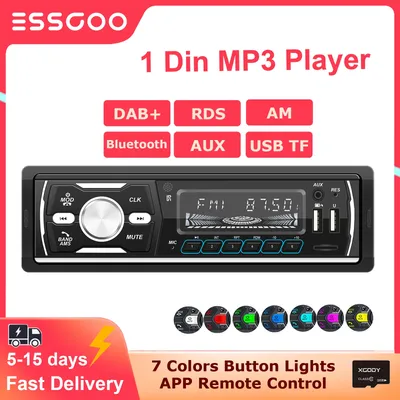ESSGOO 1 Din MP3 Car Player Autoradio DAB DAB+ RDS AM Car Stereo Radio 7 Colors Button Bluetooth