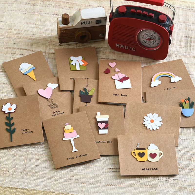 10 teile/beutel retro mini kraft papier 3d aufkleber geburtstags karte, segen karte, liebhaber danke karte Image