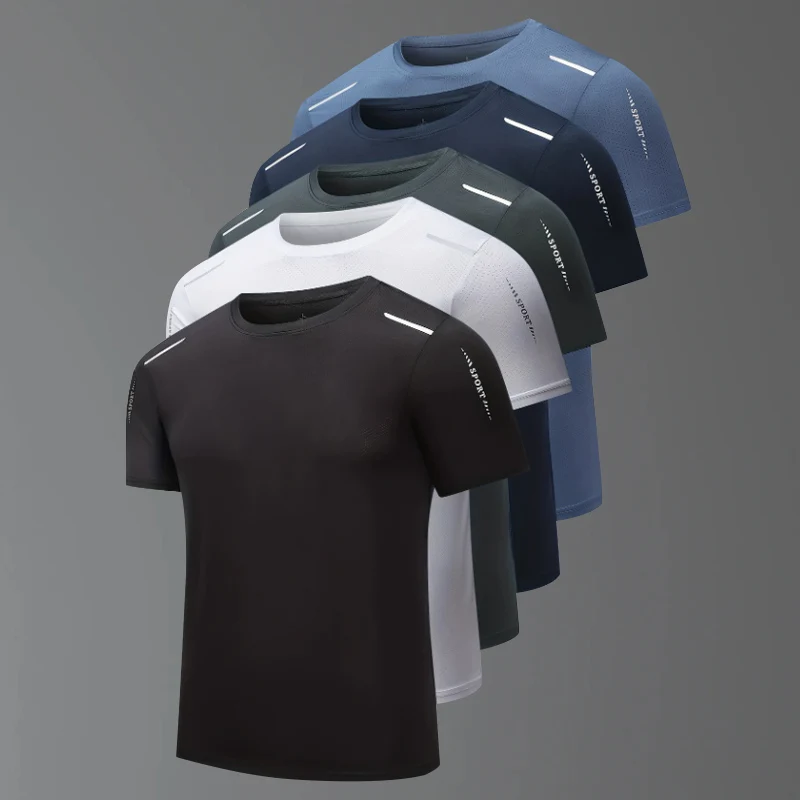 4/1 Pcs Men's Summer Multicolor Quick-drying Sports Short Sleeve Loose Breathable Fitness Running Badminton T Reflective Strip Image