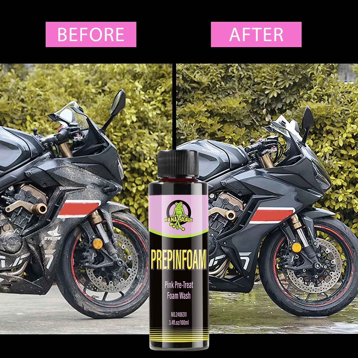 30 ml/100 ml Motorrad-Waschspray, rosa, vorgebehandelte Schaumwasch-Sediment, vorgewaschen, dichte, fließende Schaumschicht, rosa Schaum RG311 Image