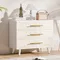 31.5" Wide White Nightstand, Tall Fluted Night Stand for Bedroom, Wood Large End Table Bedside Tables for Home