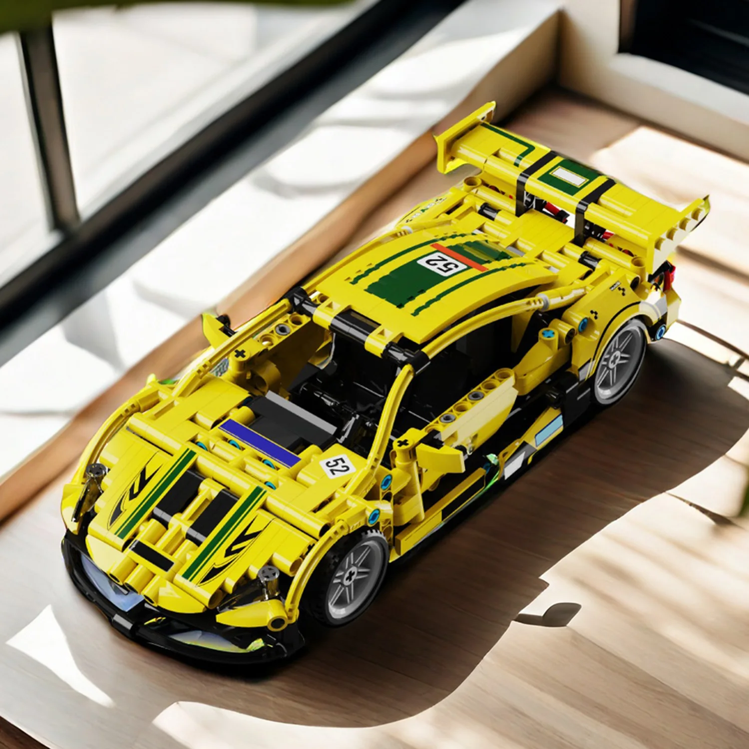 456PCS Gelb Sport Auto Bausteine Spielzeug Modell Gelb Auto Montieren Puzzle Ziegel Spielzeug Sets Für Kind Desktop Ornament Geschenke Image