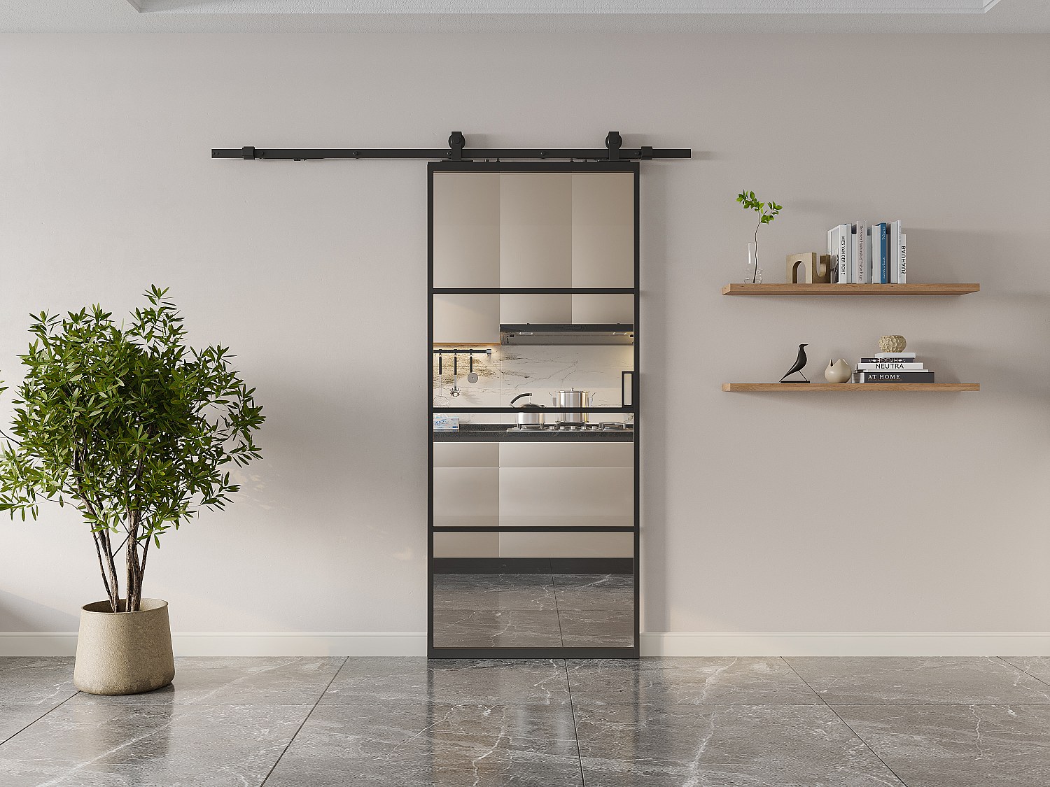 Porta scorrevole con sistema esterno muro H205 x L83 cm Alluminio e Vetro temperato trasparente - SINCA II