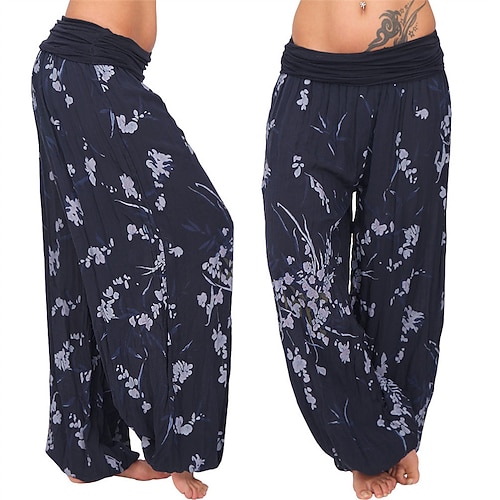 Damen Hosen Hose Haremshose Palazzo-Hose Mode Boho Volle Länge Mittlere Taille Druck Elastischer Bund Bequem Mikroelastisch Straße Alltagskleidung Ausgehen Blau Weiß Gelb Hellgrün Sommer Frühling Image