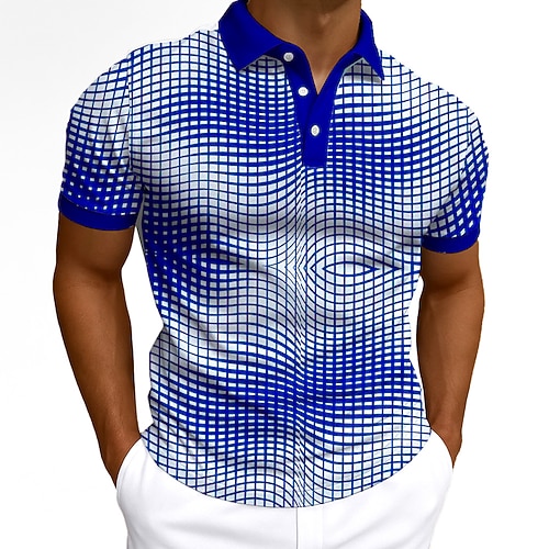 Herren Optische Täuschung Geometrisch Polo Kurzarm Polokragen Alltagstauglich Modern Streetstyle Sport Outdoor Athleisure Alltagstauglich Knöpfe 3D-Druck Sommer Rubinrot Grau Grün Image