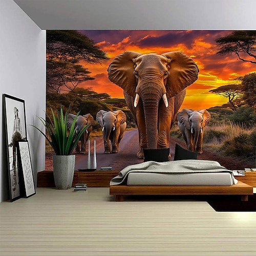 Waldtier Elefant Landschaft hängende Wandteppich Kunst große Wandteppich Wandbild Dekoration Fotos Hintergrund Teppich Vorhänge Home Schlafzimmer Wohnzimmer Dekoration Image