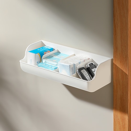 wandmontierte 4-Fächer-Organizerbox, transparente Aufbewahrungsbox ohne Bohren für Schmuck, Kosmetik und kleine Accessoires Image