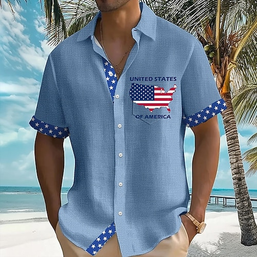Amerikas 250. Jahrestag Unabhängigkeitstag Männer Karte US-Flagge Patriotisches Hemd Sommer Hemd Button-Up Hemd Kurzarm Mode Lässig Urlaub Feiertag Streetwear Sommer Umlegekragen 3D Druck Vorne Eins Image