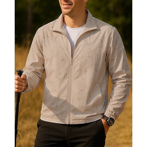 Herren Outdoorjacke Wanderjacke Außen Wasserdicht Sonnenschutz Schnelltrocknend Leicht Wanderoutfits Wanderbekleidung Frühling Herbst Jacke Tennis Golfspiel Laufen Tarnung Dunkelgrau Schwarz Weiß Image