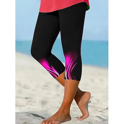 Damen Leggings Urlaub Vintage Mode Capris Hohe Taille Grafik Abstrakt Drucken Weich Atmungsaktiv Dehnbar Täglich Outdoor Urlaub Blau Rosa Grün Sommer Frühling Schmale Passform Image