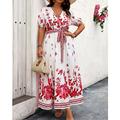Elegantes langes Maxikleid für Damen im Sommer Boho-Stil lässig A-Linie Blumenmuster V-Ausschnitt kurze Ärmel perfekt für Urlaub oder den täglichen Gebrauch.