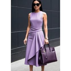 Damen Elegantes Einfarbiges Ärmelloses Midi Kleid Sommer Kleid mit Rüschendetails und Rundhalsausschnitt