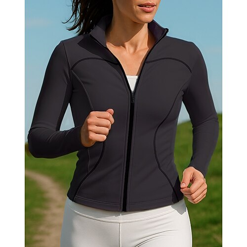 Damen Laufjacke Outdoorjacke Vollreißverschluss Schlank Langarm Oberbekleidung Sportlich Sommer Frühling Einfarbig Schnelltrocknend Leicht Elastisch Atmungsaktiv Tennis Golfspiel Laufen Image