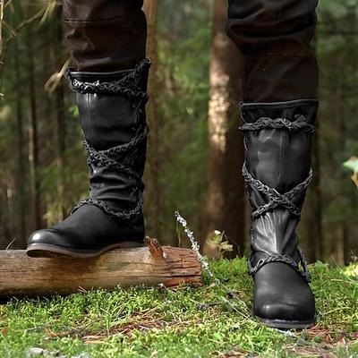 Mittelalterlich Renaissance Schuhe Stiefel Kniehohe Stiefel Ren Faire Pirat Wikinger Kreuzritter Einfach Herren Keltisch Seeräuber Halloween Maskerade Party Abend LARP Renaissance-Messe Erwachsene Image