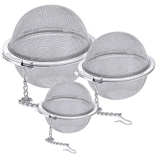 3-teiliges Set Teekugel aus Edelstahlgeflecht, extra feines Netz, Tee-Ei für losen Tee, Teesiebe, Tee-Ei, Siebfilter für Tee, Tee-Ei für Teefilter, Kräutergewürze, Würzmittel Image