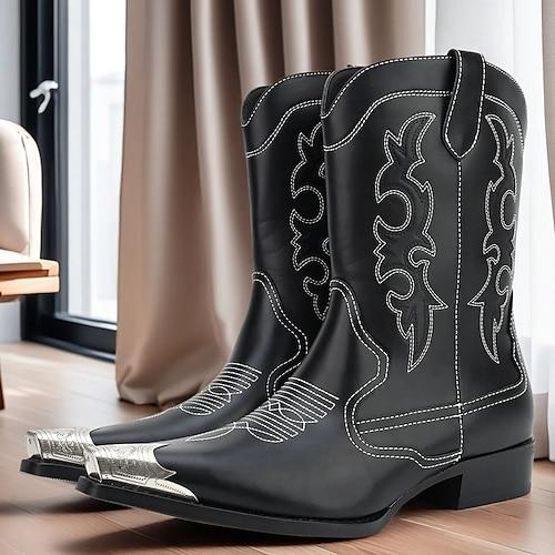 Herren Stiefel Cowboystiefel Spaziergang Vintage Lässig Mikrofaser Warm Bequem Rutschfest Loafer Schwarz