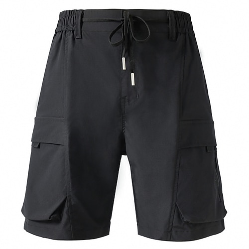 Herren Cargo-Shorts Shorts Sommershorts Kordelzug Elastischer Bund Mehrere Taschen Einfach Komfort tragbar Knielang Outdoor Sport Täglich Mode Lässig Schwarz Khaki Image