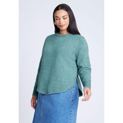 Plus Size Women's Scoop Hem Sweater by ELOQUII in Pacific Green (Size 14/16)