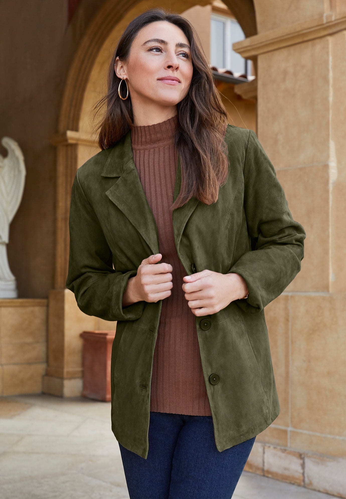 Plus Size Women's Suede Blazer by Jessica London in Dark Olive Green (Size 20 W)