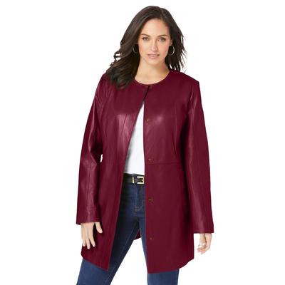 Plus Size Women's Three-Quarter Leather Jacket by Jessica London in Merlot (Size 28 W)