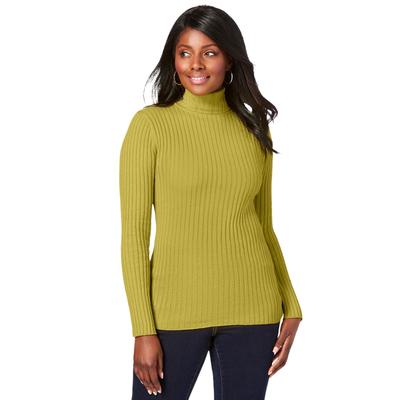 Plus Size Women's Ribbed Cotton Turtleneck Sweater by Jessica London in Olive Yellow (Size 34/36) Sweater 100% Cotton