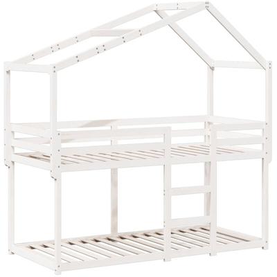 Vidaxl - Etagenbett mit Dach Weiß 90x200 cm Massivholz Kiefer Image