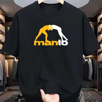 TEMU Men's & Women's Quick-dry Graphic T-shirt - Breathable Lightweight Fabric, Casual Crew Neck, Summer Tee With Design, Black, Yoga Shirts Image