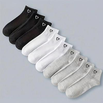 TEMU 10 Pairs Unisex Ankle Socks With - /grey, , Machine Washable, Ribbed Cuff For Couples, Casual & Formal Wear, Elegant Sock Design, Soft Texture Socks Image