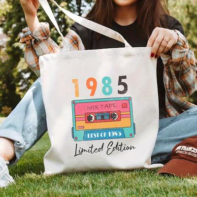 TEMU 1985 Retro Cassette Tape Design 40th Birthday Vintage Tote Bag - Edition 1985 Women's Fashion Unisex Durable Machine-washable Open Top Shoulder Bag For Casual & Nostalgic Gifts Image