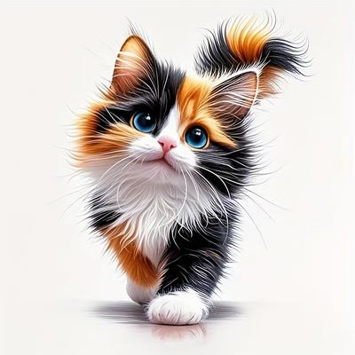 TEMU 7-inch Cute Calico Cat Vinyl Decal – Vibrant Orange, White & Brown Striped Kitten With , Adorable , And Tail – Cars, Laptops, Windows, And More, Cat Car Decal Image