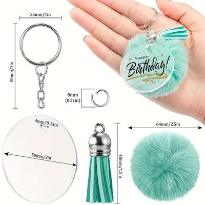 TEMU 96pcs Acrylic Plush Ball Keychain Blank Colorful Tassel Keychain Round Acrylic Keychain Transparent Acrylic Keychain Making Accessories Small Business Supplies Image