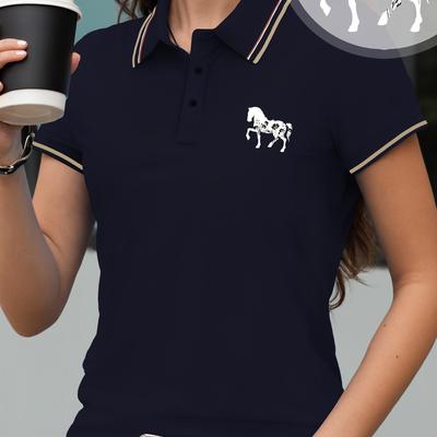 TEMU Women's Casual Green Shirt With White Horse And Flower Print - Short Sleeve, Round Neck, Summer Top, Casual Summer Top|round Neck Shirt|stretchable Fabric Image