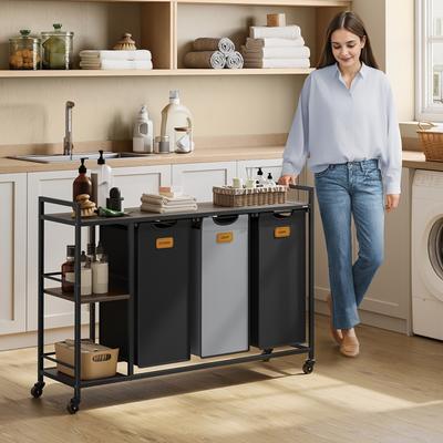 TEMU Laundry Hamper With 3 Compartments, 150 L Laundry Sorter, Rolling Laundry Cart With Shelves, Removable Liners, 6 Labels, , Laundry Baskets Image
