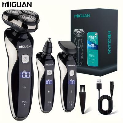 TEMU 3-in-1 Men's Electric Shaver, Rotary Shaver With 3 Blade Heads, Multifunctional Trimmer (nose Hair & Sideburns), Usb Rechargeable, Fully Washable, Gift For Father's Day Image