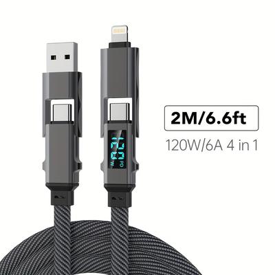 TEMU 4-in-1 Fast Charging Cable Lcd Watt Display 120w Usb A To Lightning Data Nylon Cable For Iphone14/ /xiaomi/vivo/oppo/redmi And Universal Image
