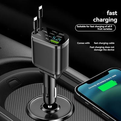 TEMU Gyioeupt Fast Charging Car Charger, Dual Type-c & Usb Ports With Voltage Display, Compact , Compatibility For Smartphones, , Male To Female Connector, Car Plug , Operating Voltage ≤36v Image