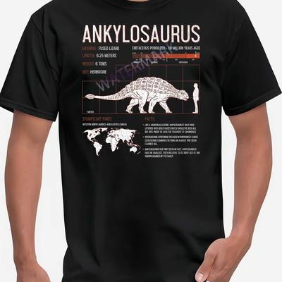 TEMU Dinosaur Graphic T-shirt For Adults - Educational Paleontology Design With Timeline & Facts, Casual Short Sleeve Round Neck Tee, Machine Washable Black Shirt For Dino Lovers Image