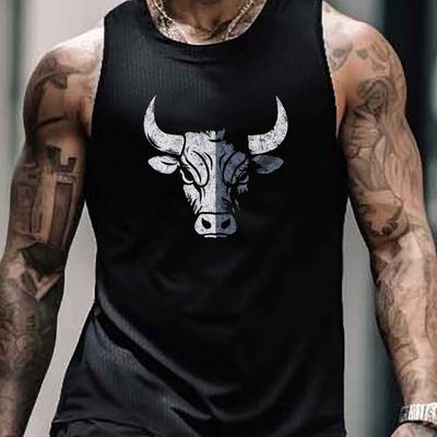 TEMU Men's Athletic Tank Top With Print – Navy Blue, Breathable Polyester, Sleeveless, Round Neck, Machine Washable, Ideal For Gym & Casual Wear, Gym Shirts Image