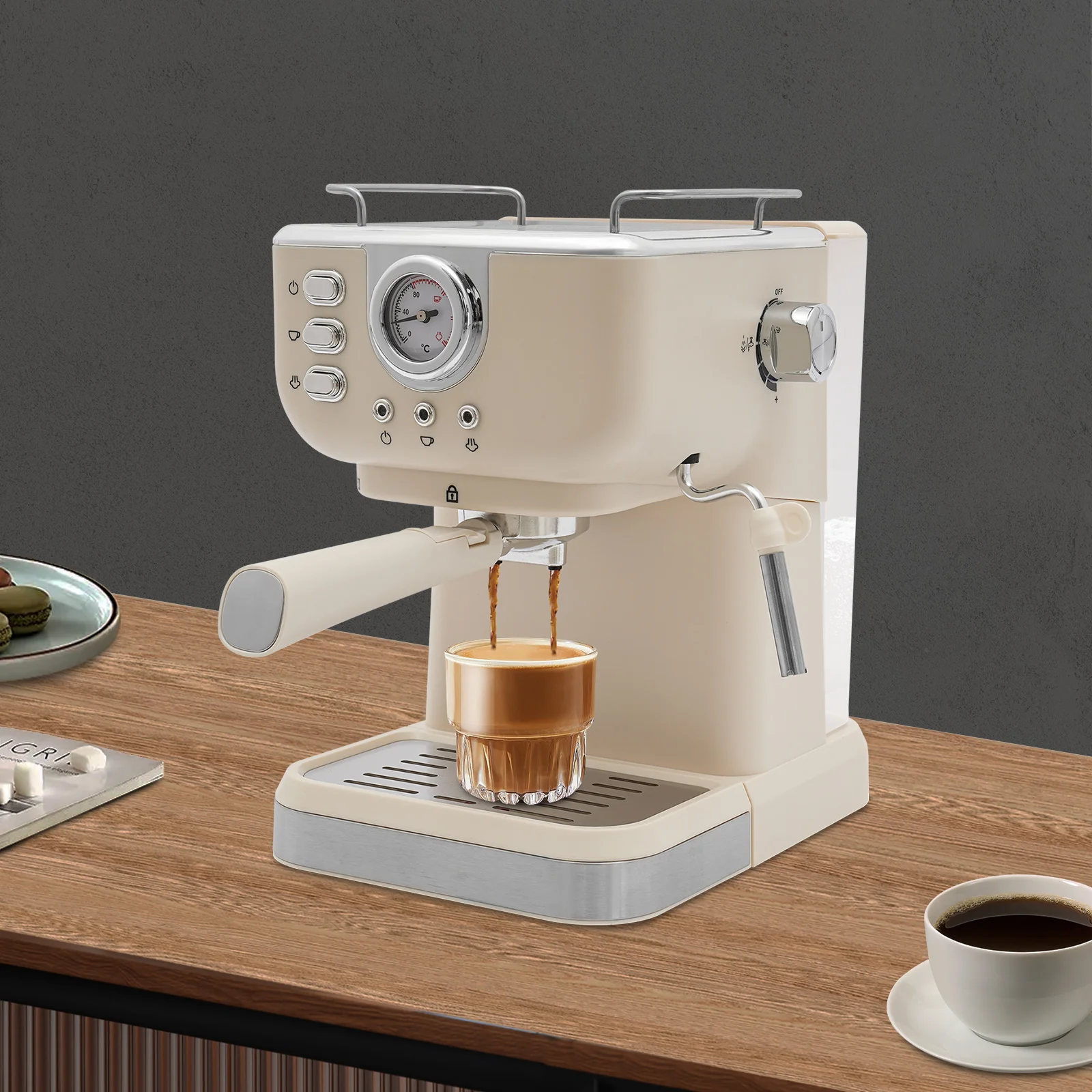 1050 W durchdachte Espressomaschine mit Milchaufschäumer, kompakte Espressomaschine, EU-Standard, 220–240 V