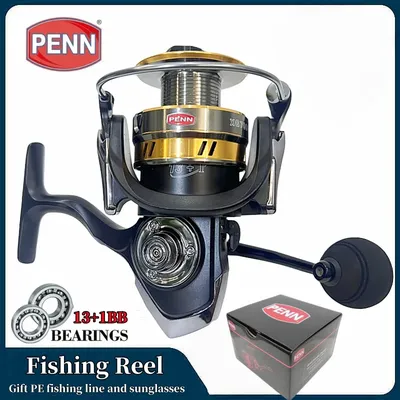 PENN Fishing Reel with 13+1BB Bearings and 4.7:1/5.5:1 Gear Ratio, Efficient and Smooth Rotating Scroll，Gift PE fishing line and
