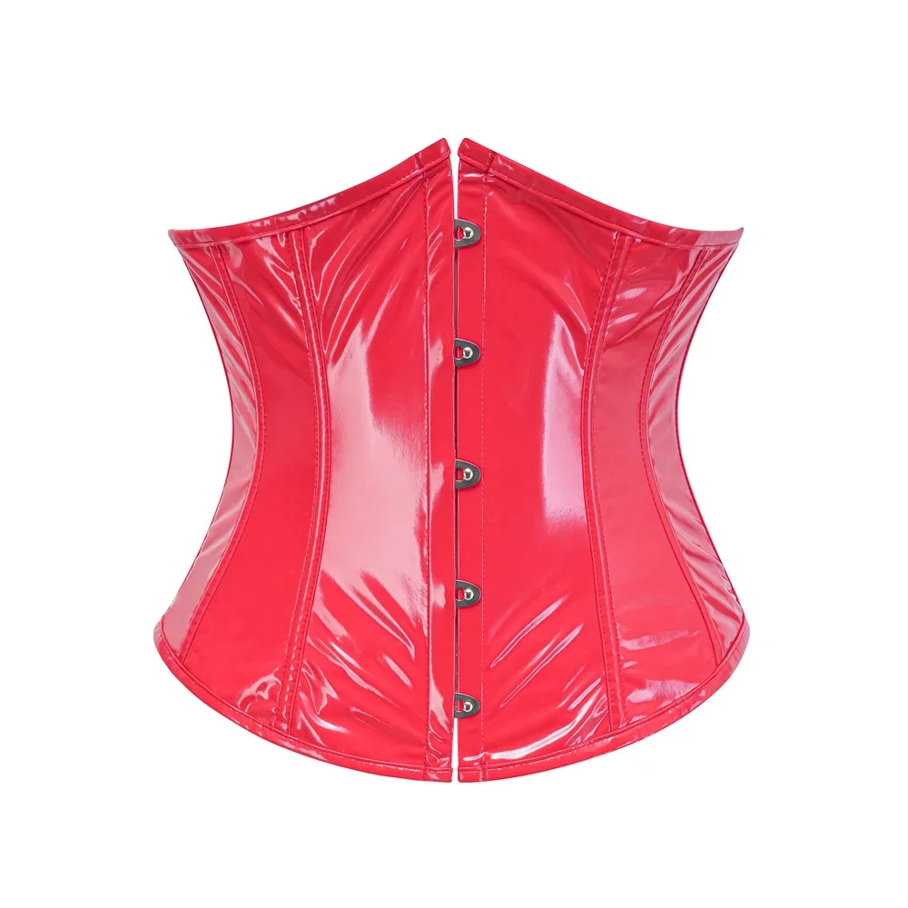 Rot PVC Leder Korsett Frauen Steampunk Bustiers Unterbrust Taille Trainer Mieder Abnehmen Body Shaper Sexy Dessous Clubwear Image