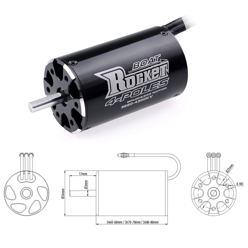 Surpass Hobby 3660 3670 3680 4-poliger wasserdichter bürstenloser Motor 3250KV 2280KV 1250KV für RC 800–1000 mm Traxxas Feilun Bootsmodell